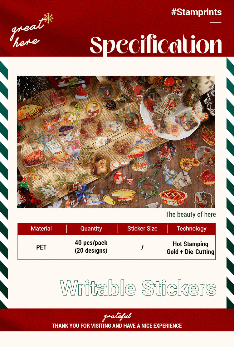 2Christmas Gold Foil PET Sticker Pack - Birds, Letters, Santa Claus, Plants, Food1