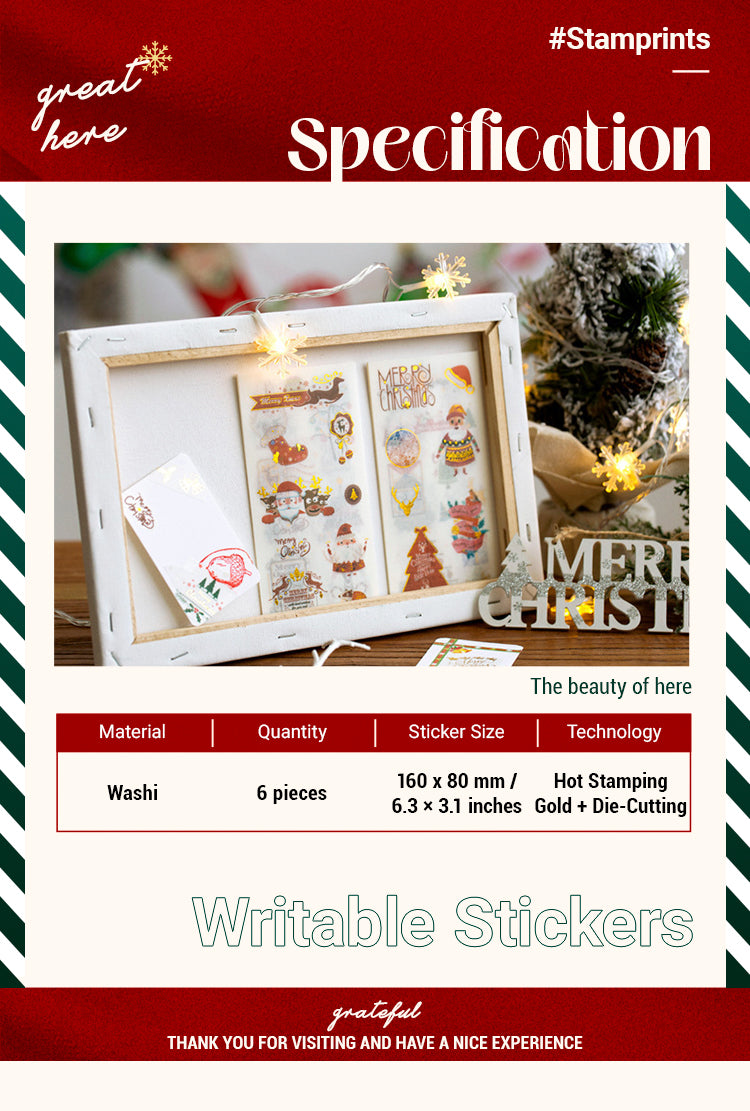 2Christmas Gold Foil Washi Sticker Sheets - Trees, Santa Claus1