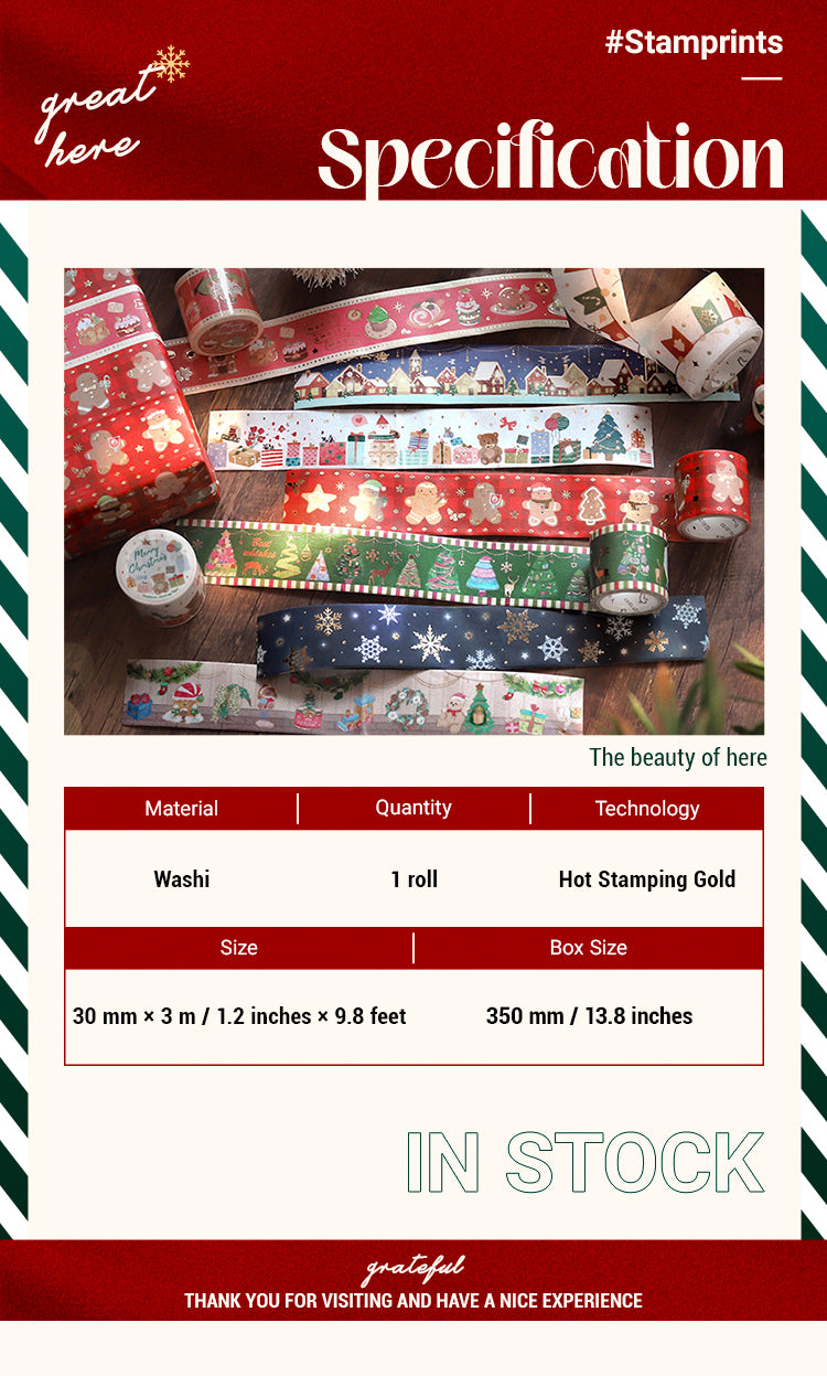 2Christmas Gold Foil Washi Tape - Snowflake, Dinner Party, Flags, Tree1