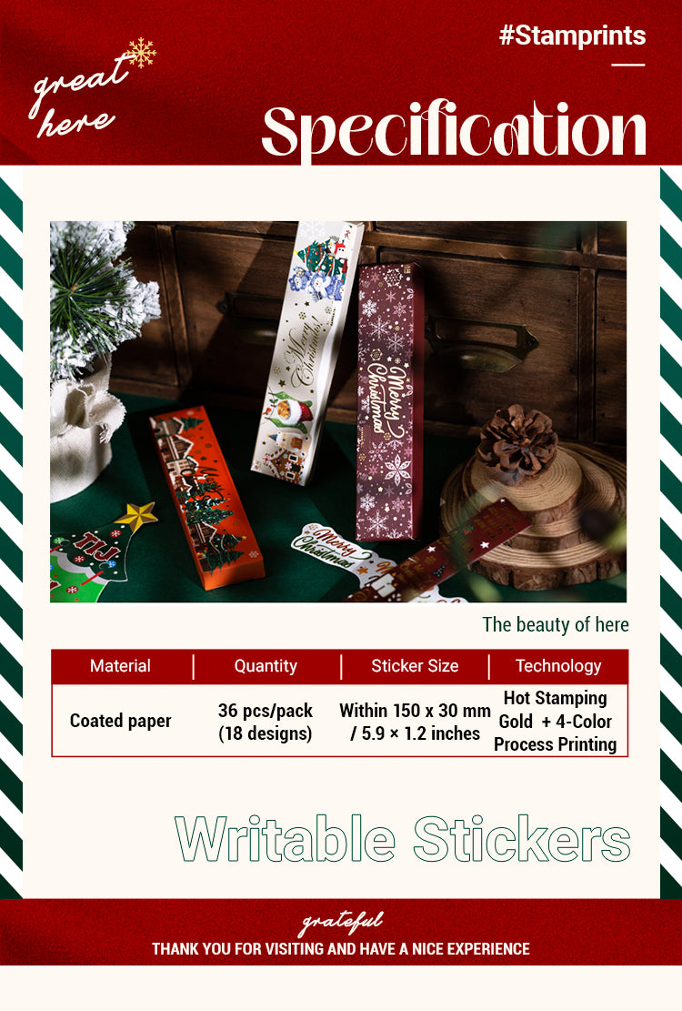 2Christmas Long Gold Foil Stickers - Trees, Snowmen, Greetings, Santa Claus1