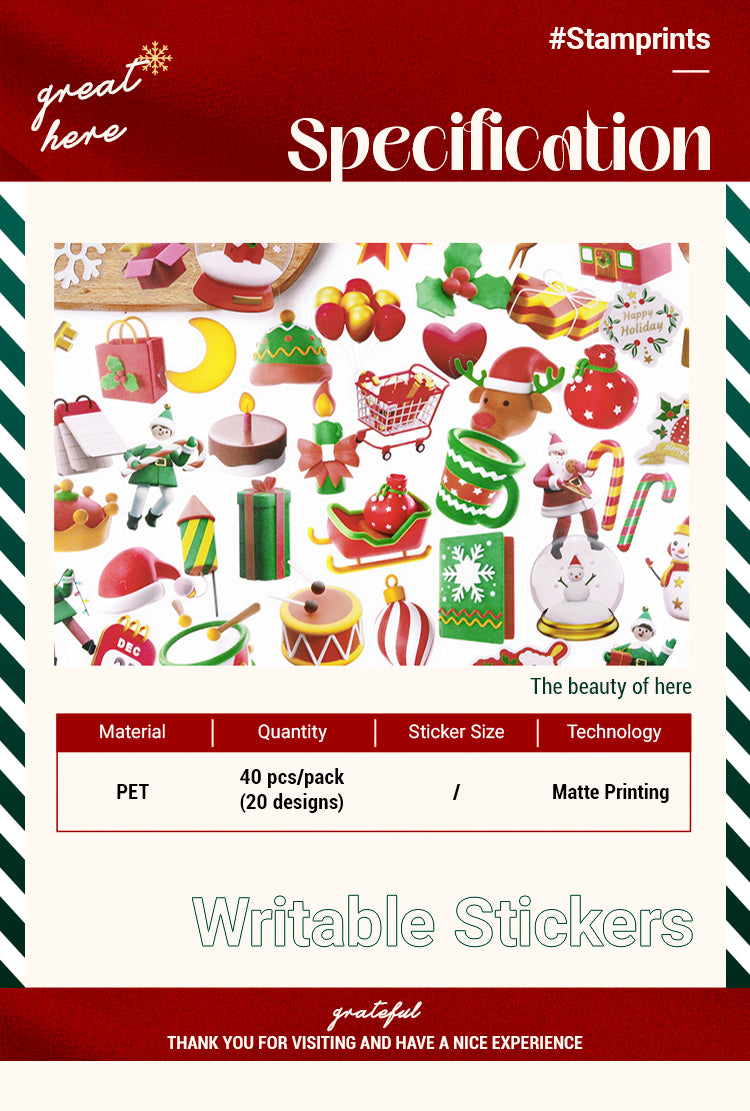 2Christmas PET Stickers - Snowman, Gifts, Bells, Tree, Food1