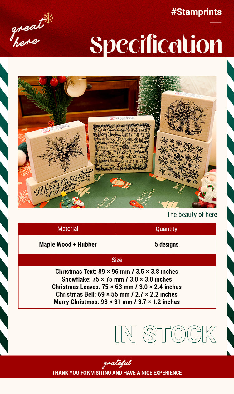 2Christmas Theme Wooden Rubber Stamp Set