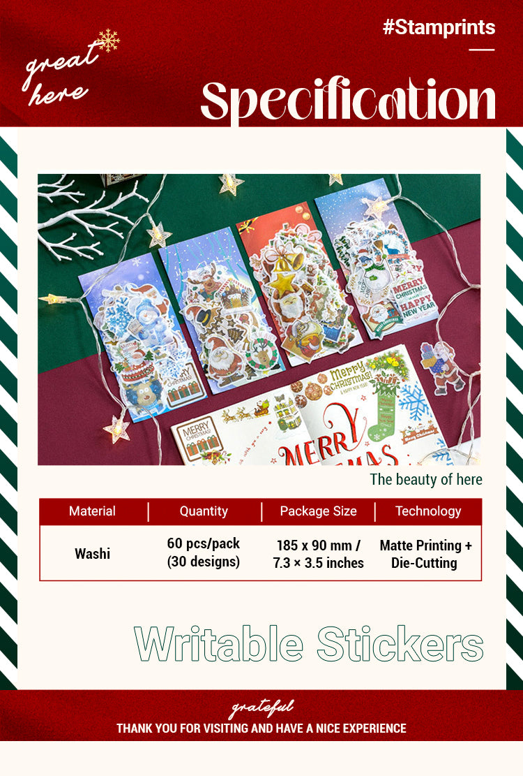 2Christmas Washi Stickers - Tree, Snowflake, Snowman, Reindeer, Santa Claus, Greetings1