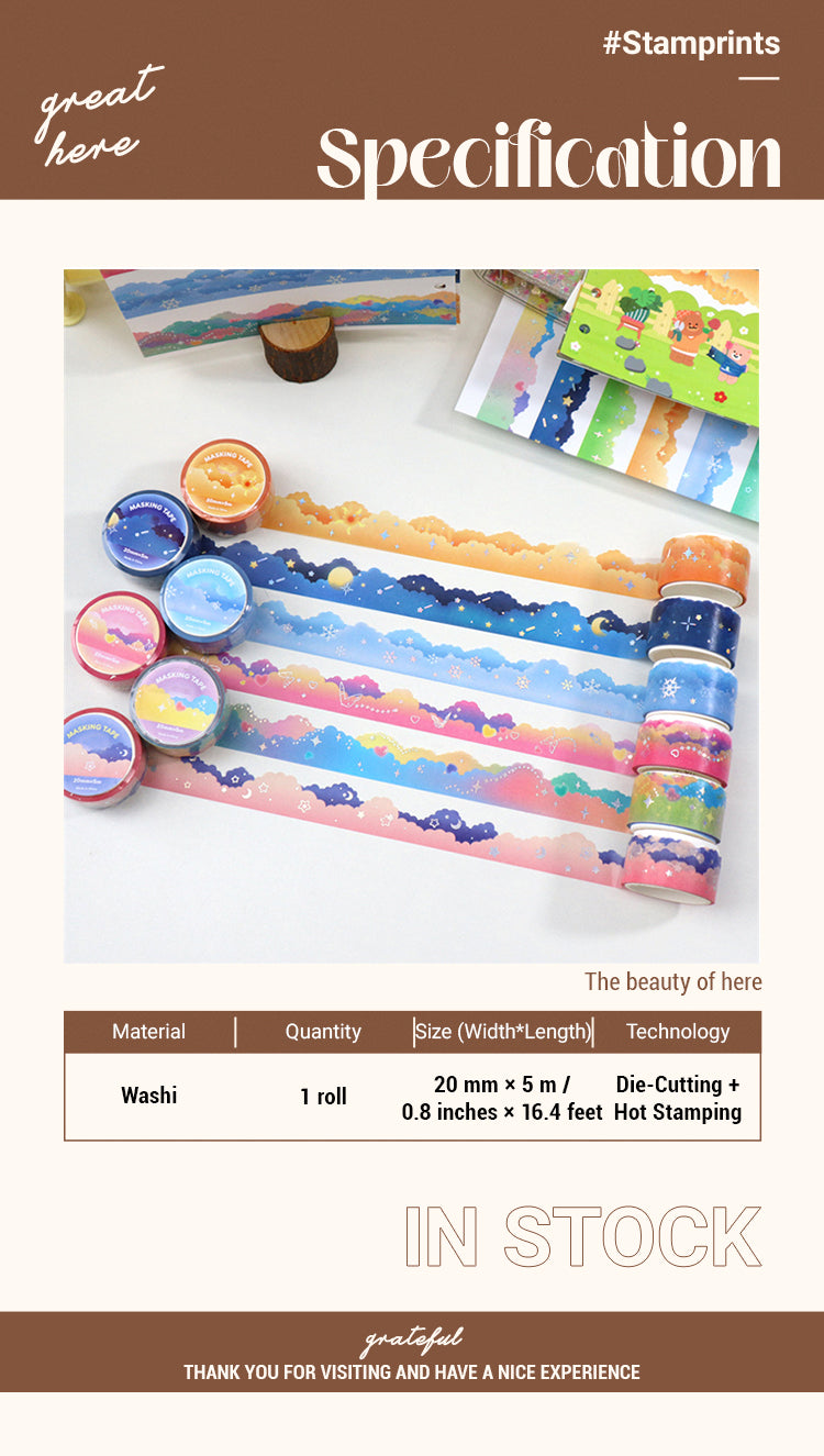 2Cloud Border Cute Colorful Washi Tape - Sky, Stars, Rainbow, Meteor, Aurora1