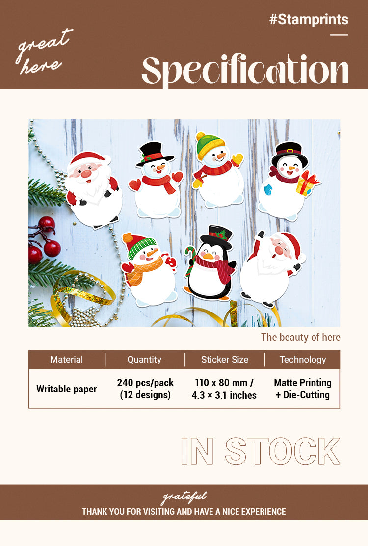 2Die-Cut Christmas Snowman Stickers 240PCS1