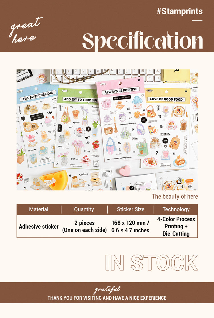 Adhesive Stickers Set - Food, Cream, Daily Items, 2 Pieces