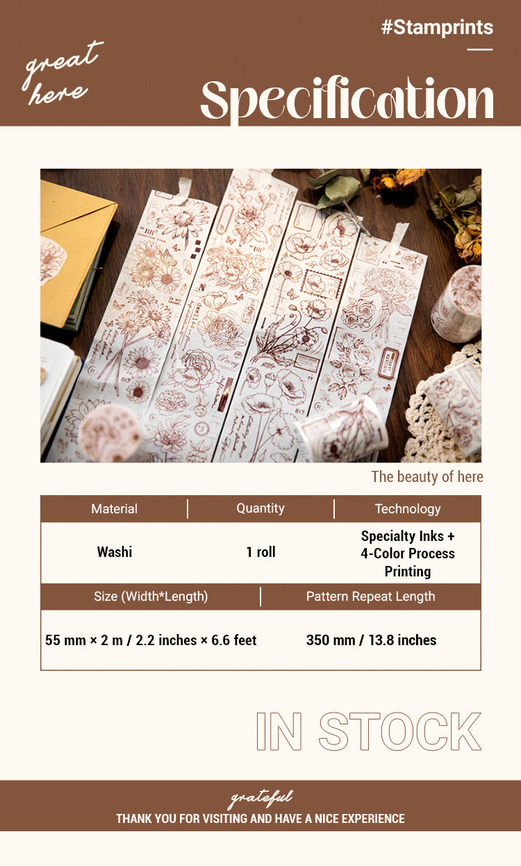 2Dream Building Series Retro Flower Washi Tape1