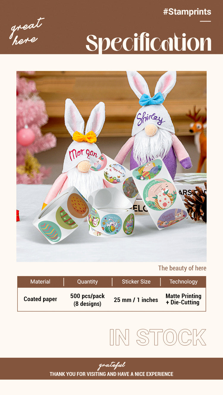 2Easter Bunny and Egg Cartoon Coated Paper Stickers - 500PCS