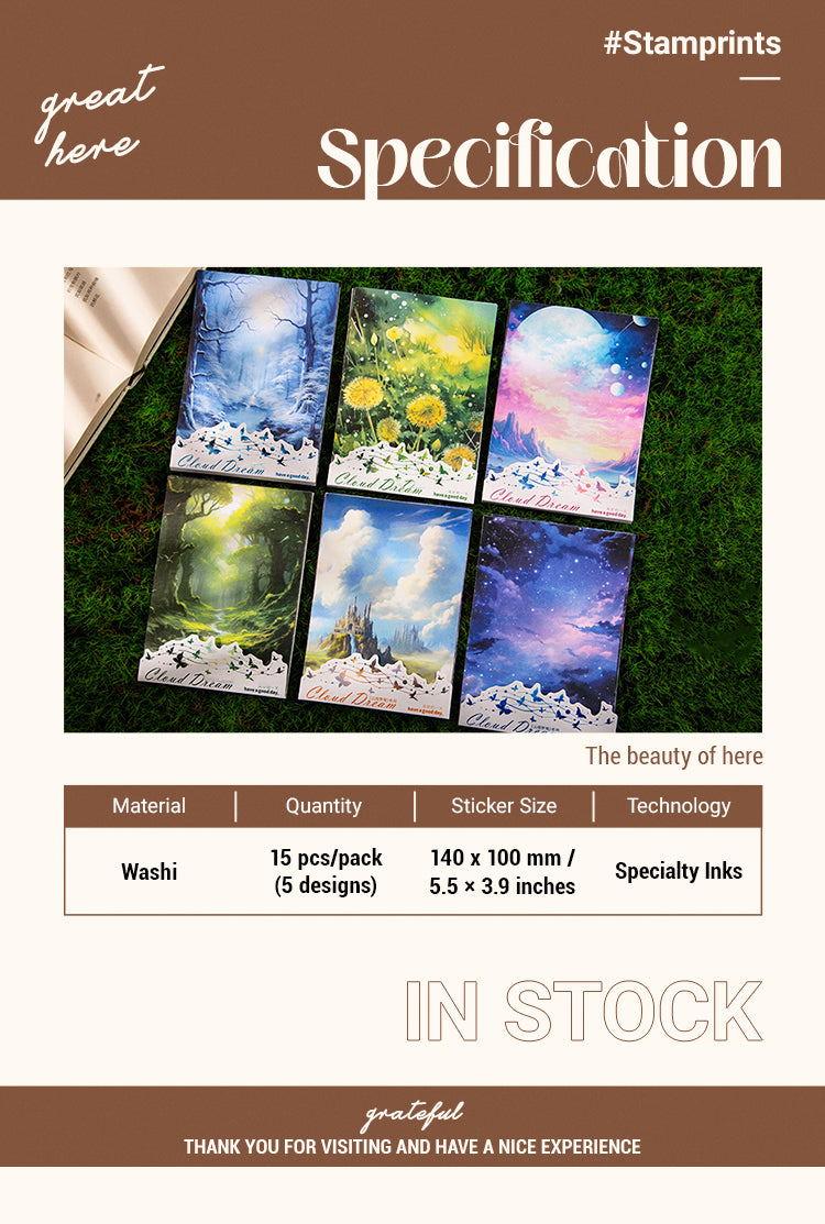 2Fairy Tale Special Ink Washi Stickers - Sky, Castle, Forest, Meadow, Snowy, Moon1