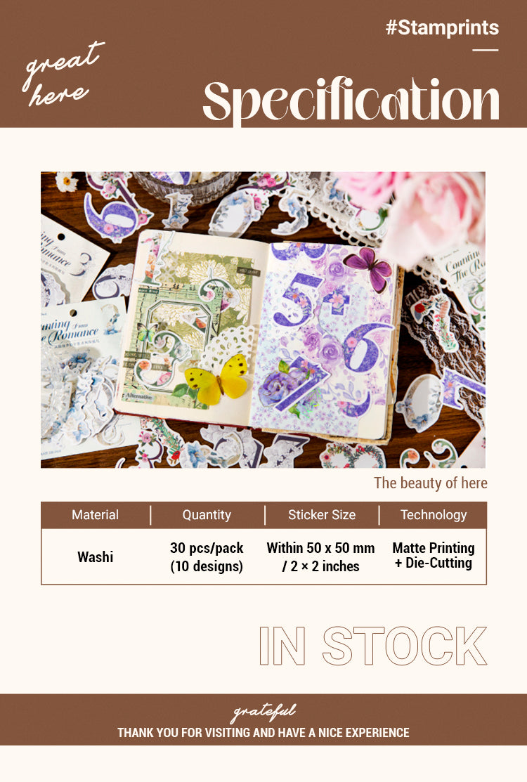 2Floral Number Washi Stickers