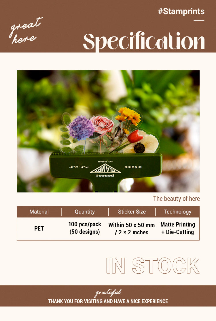 2Flower PET Stickers - Rose, Hydrangea, Sunflower, Tulip1