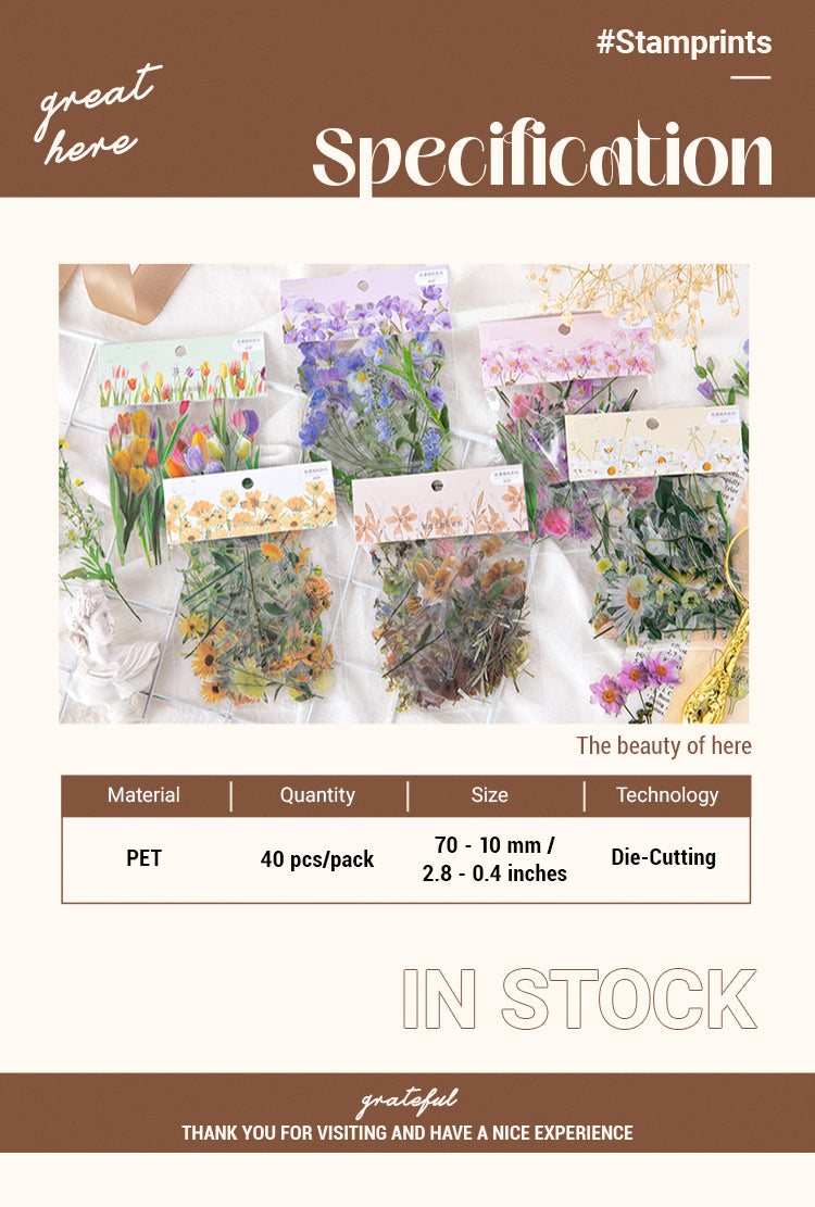 2Flower Themed Transparent PET Decorative Stickers1