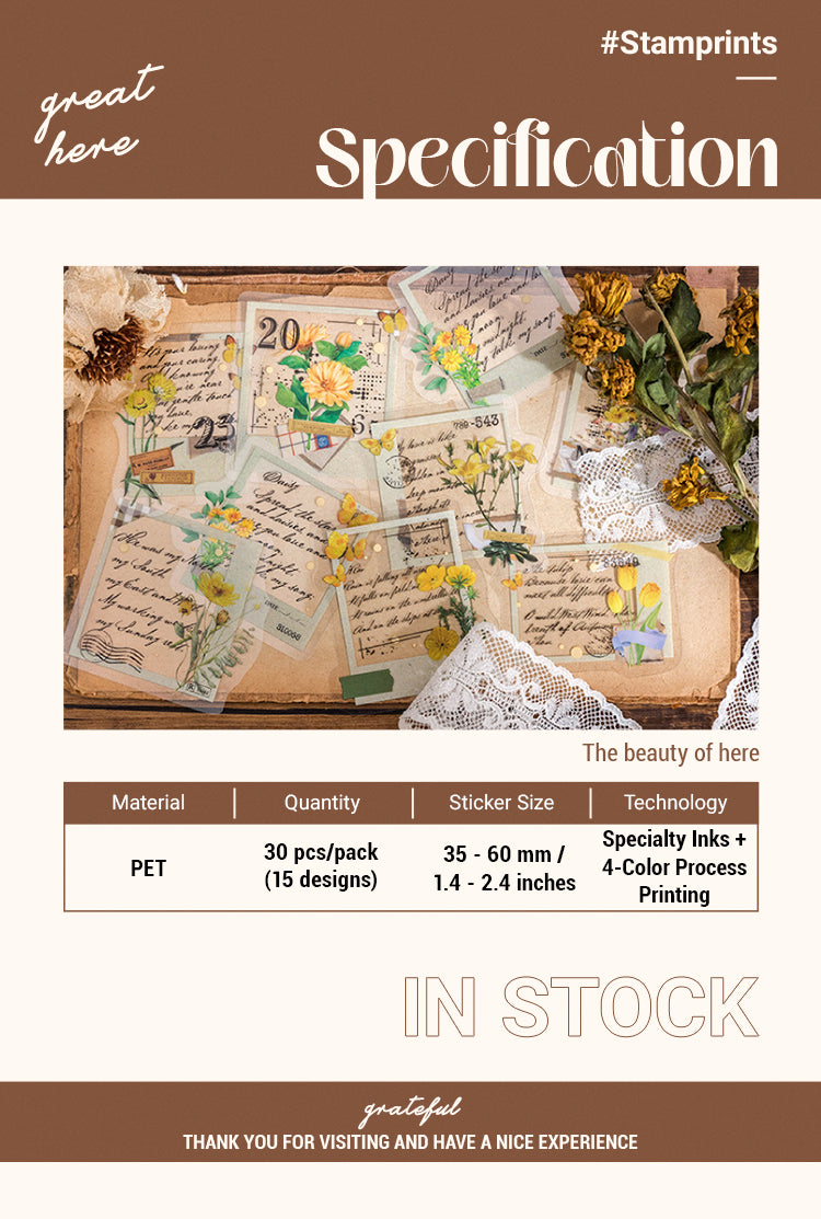 2Flowers and Plants Handmade Series Vintage Handwritten English Sticker Pack1