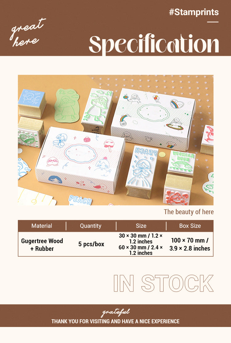 2Girl's Daily Life Cartoon Wooden Rubber Stamps1