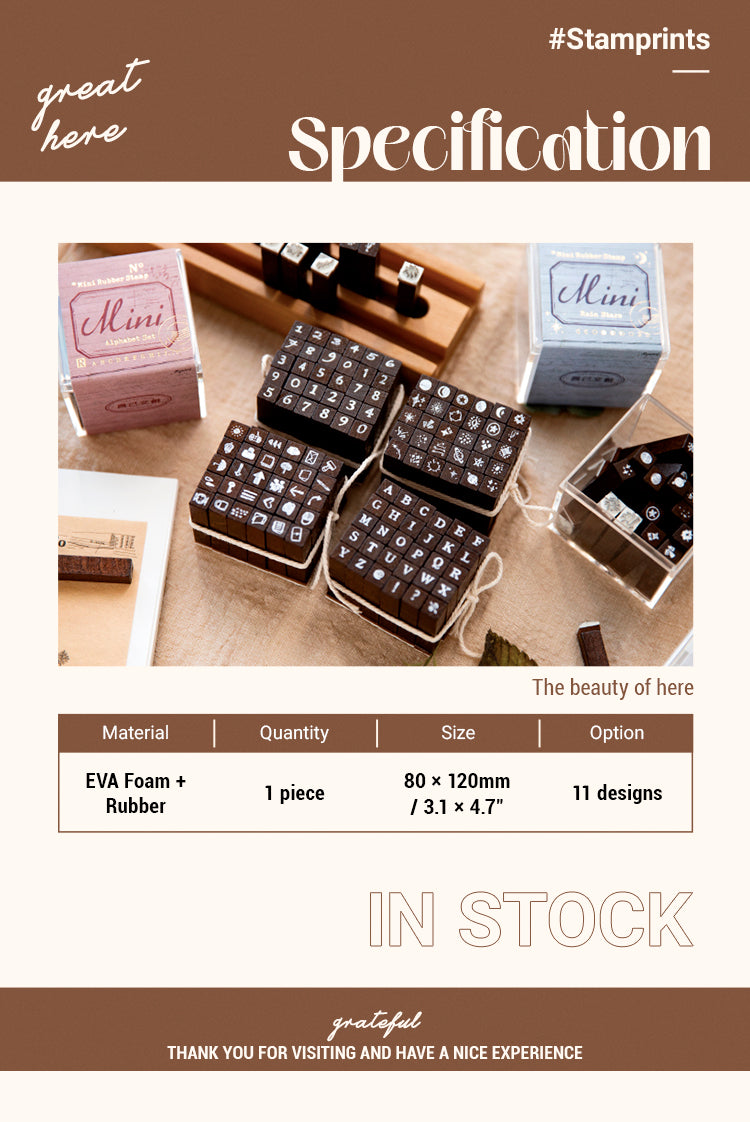 2Glitter Daily Series Mini Wooden Rubber Stamp Set