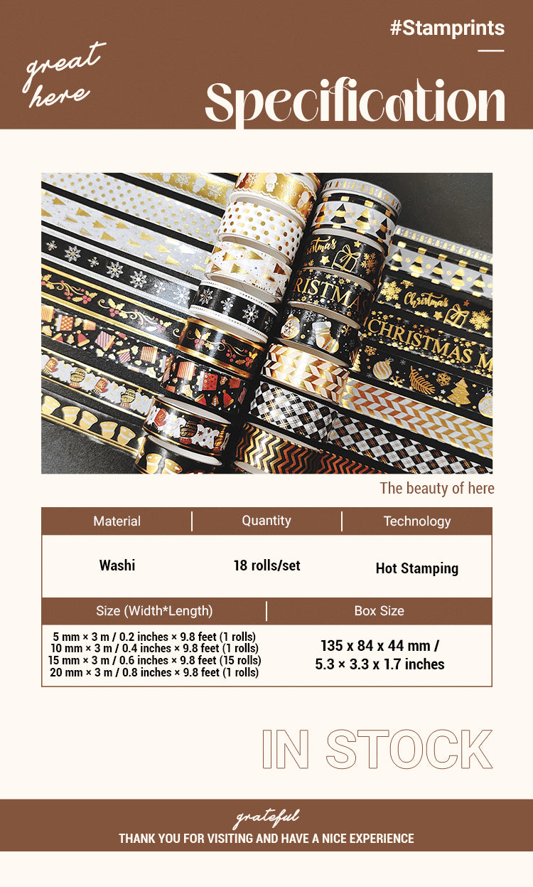 2Gold Foil Christmas Washi Tape Set (18 Rolls)1