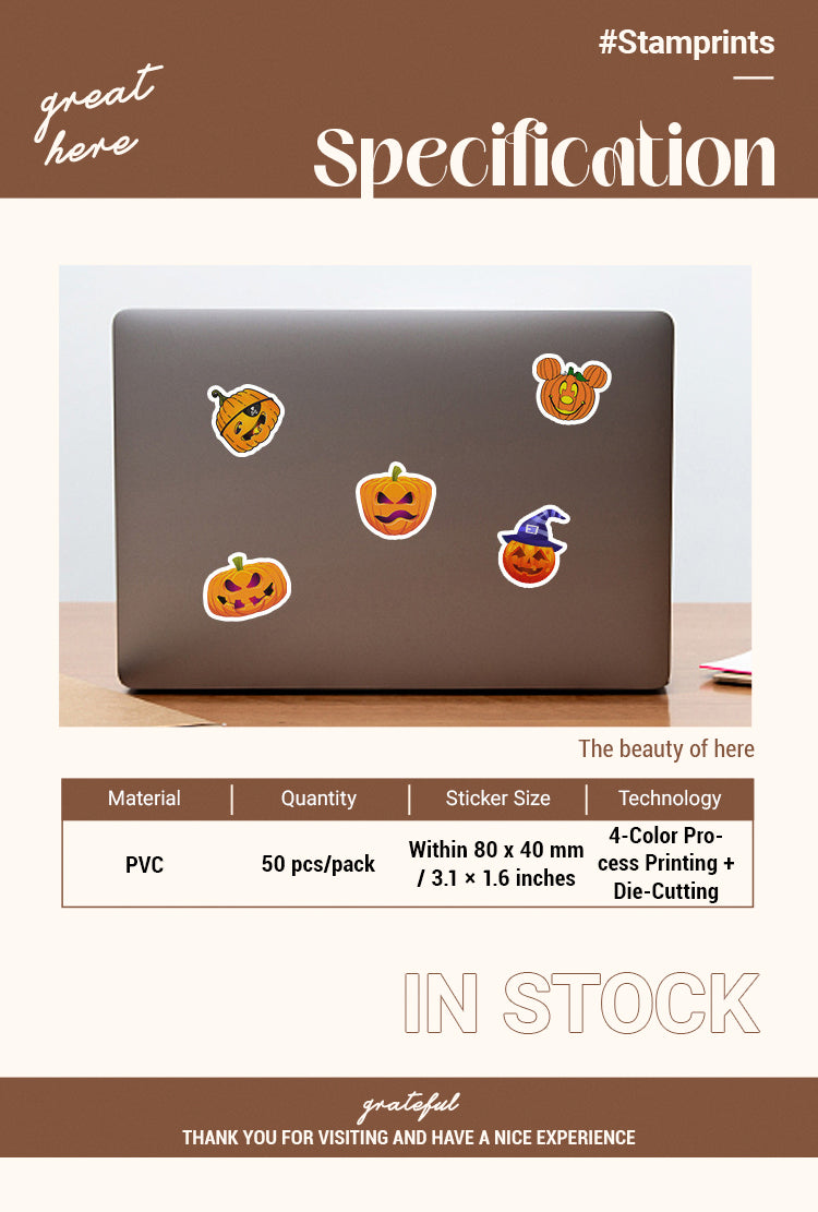 2Halloween Pumpkin PVC Decorative Sticker 50 PCS