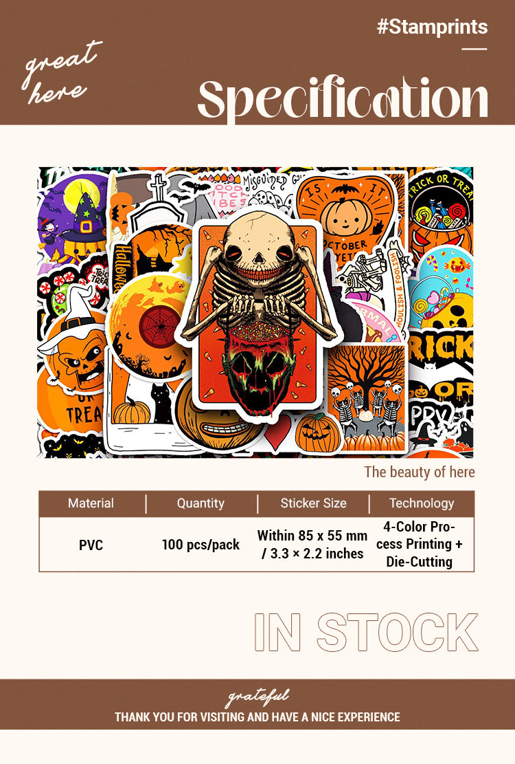 2Halloween Pumpkin PVC Sticker Set 100 PCS