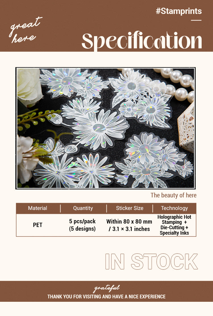 2Holographic Hot Stamping Flower Theme Stickers - Rose, Lily, Daisy, Peach Blossom, Poppy, Hydrangea1