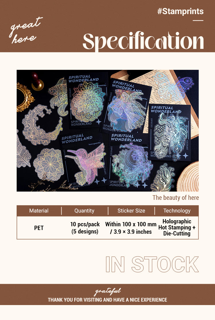 2Holographic Hot Stamping Silver PET Stickers - Goldfish, Bird, Butterfly, Moon, Feather, Girl, Flower, Mandala1