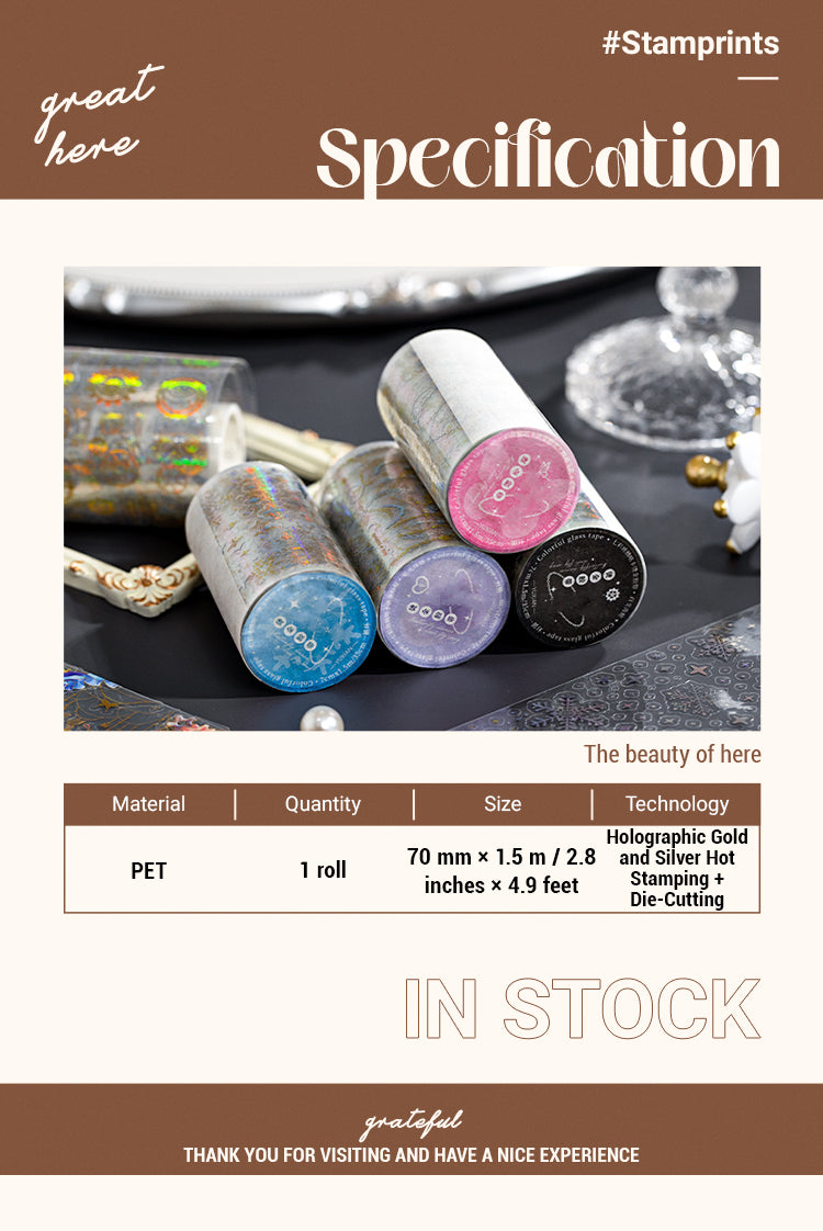 2Holographic Silver Foil PET Tape - Snowflake, Butterfly, Chain, Gear1