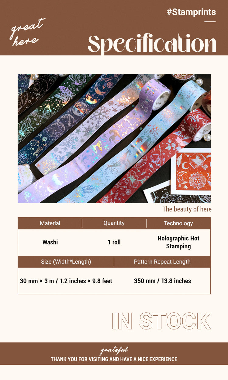 2Laser Silver Washi Tape-Butterfly Sea Snow Starry Sky Flower1