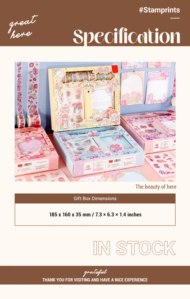 2Little Girl and Cherry Blossom Themed Cartoon Scrapbook Kit1
