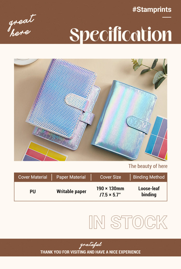 2Macaron Holographic PU Leather Loose Leaf Planner Notebook