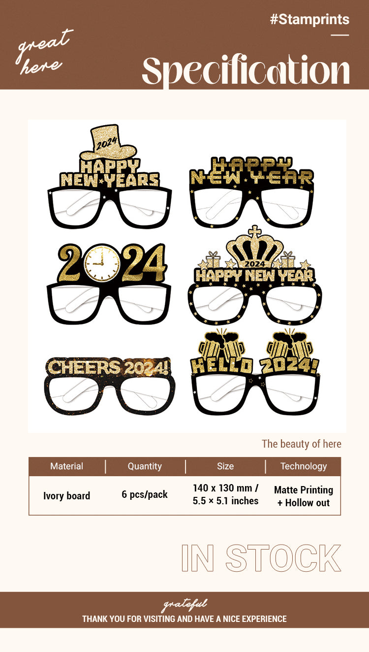 2New Year Black Gold 3D Glasses Scrapbook Paper1