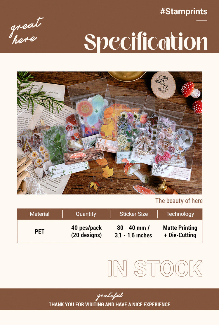 2PET Decorative Sticker - Leaf, Petal, Stationery, Mushroom, Ribbon1