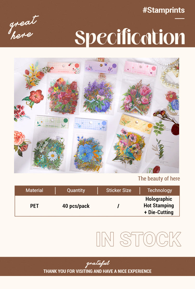 2Plant and Flower Holographic Hot Stamping PET Stickers - Rose, Sunflower, Tulip, Iris1
