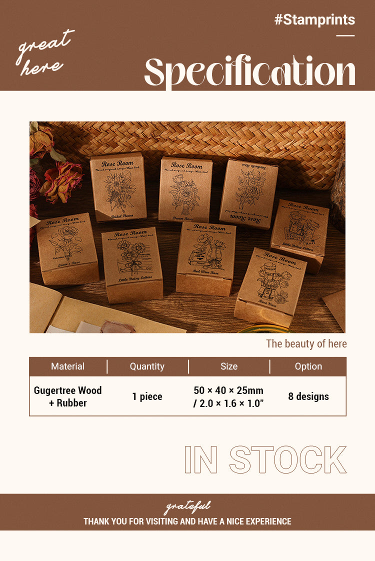 2Rose Book Collection Vintage Plant Wooden Rubber Stamp