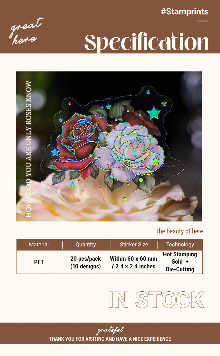 2Rose Flower-themed PET Decorative Stickers1