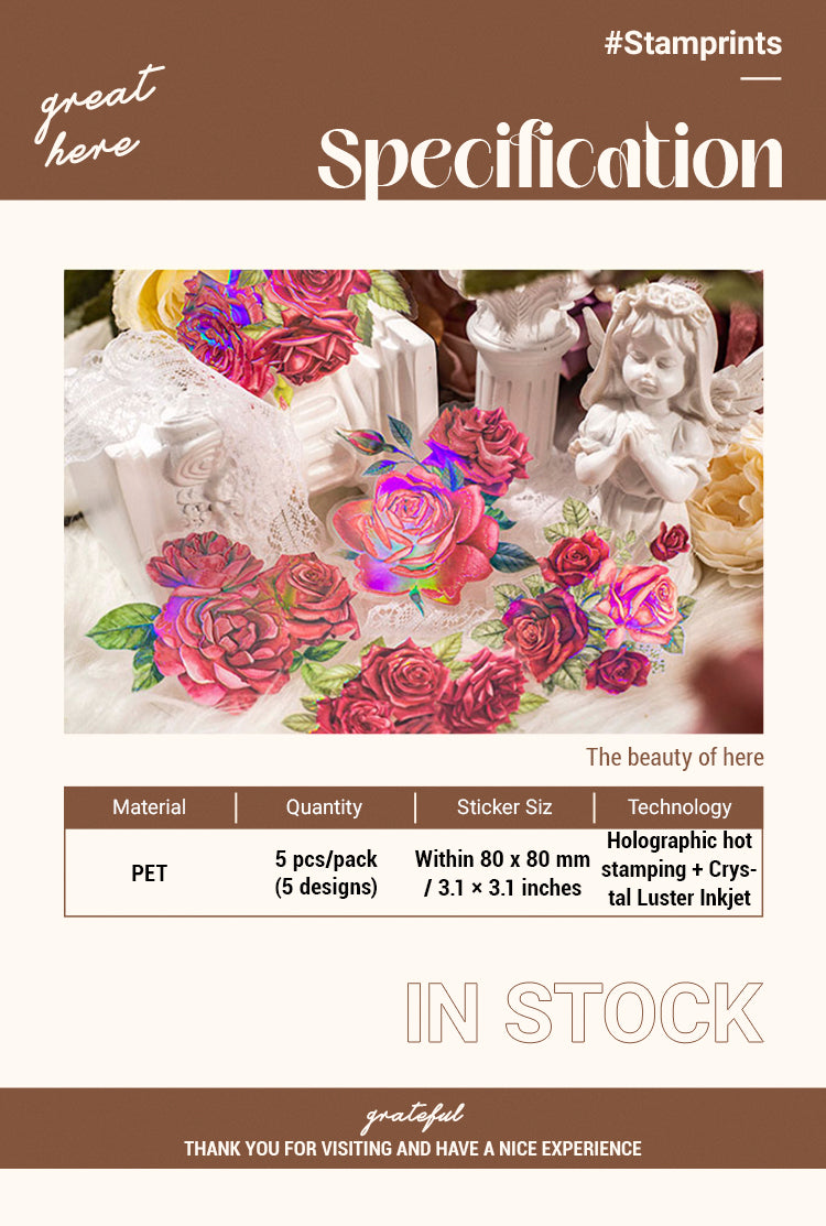 2Rose Rendezvous Series 3D Holographic Rose PET Stickers