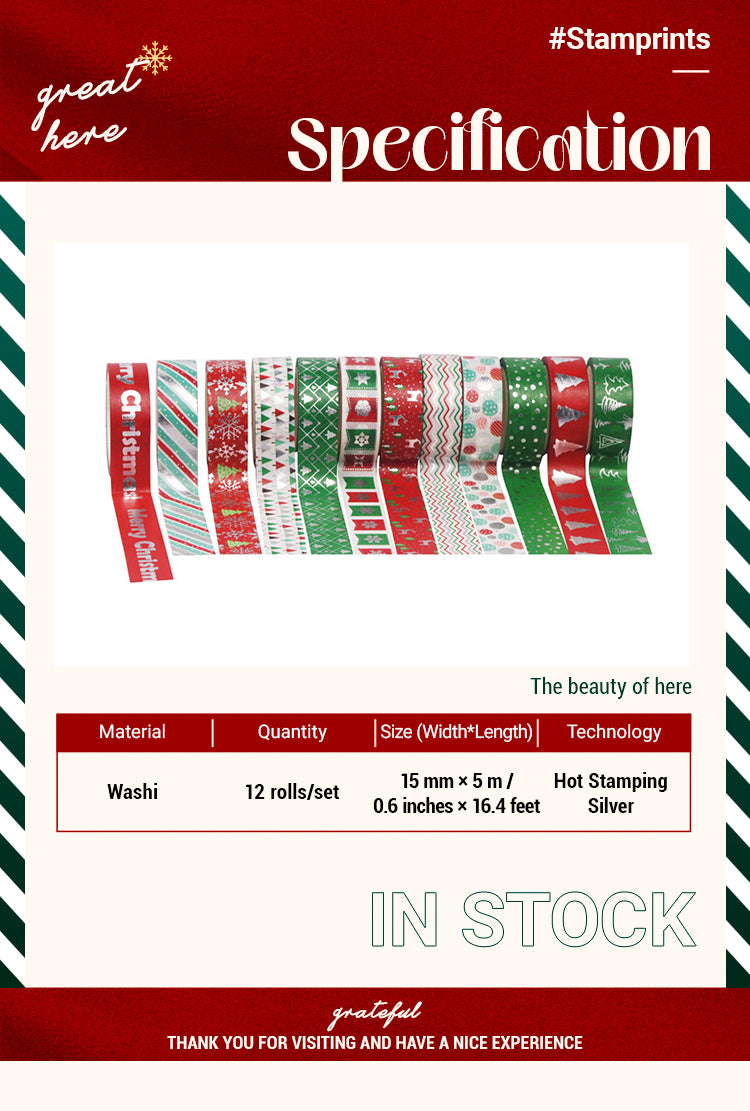 2Silver Foil Christmas Washi Tape Set - 12 Rolls1