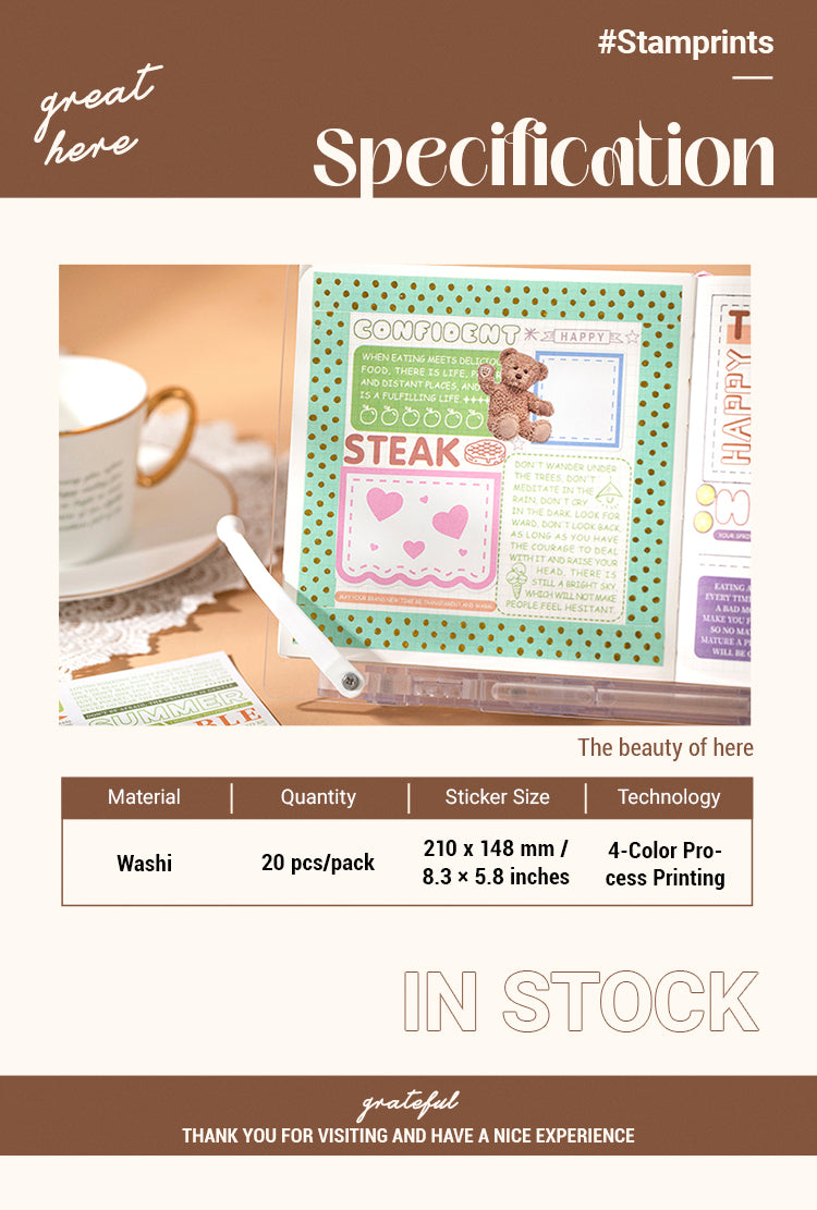 Sticker - Text Collection Decorative Washi Sticker Book-Numbers, Headlines, Sentences, Abstracts