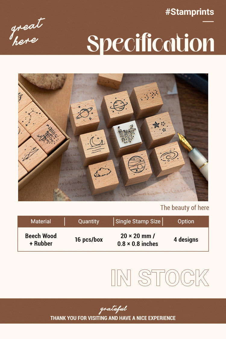 2The Moon and Sixpence Series DIY Decorative Wooden Rubber Stamp Set1