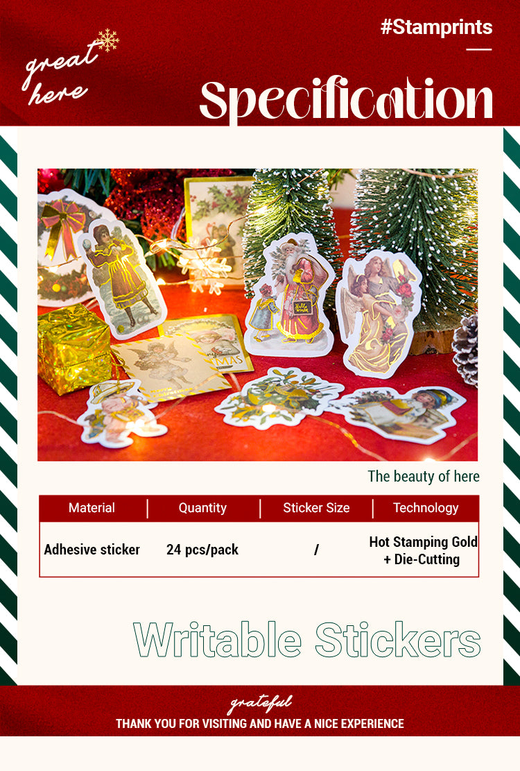 2Vintage Christmas Hot Stamping Gold Stickers - Characters, Wreaths, Angels1