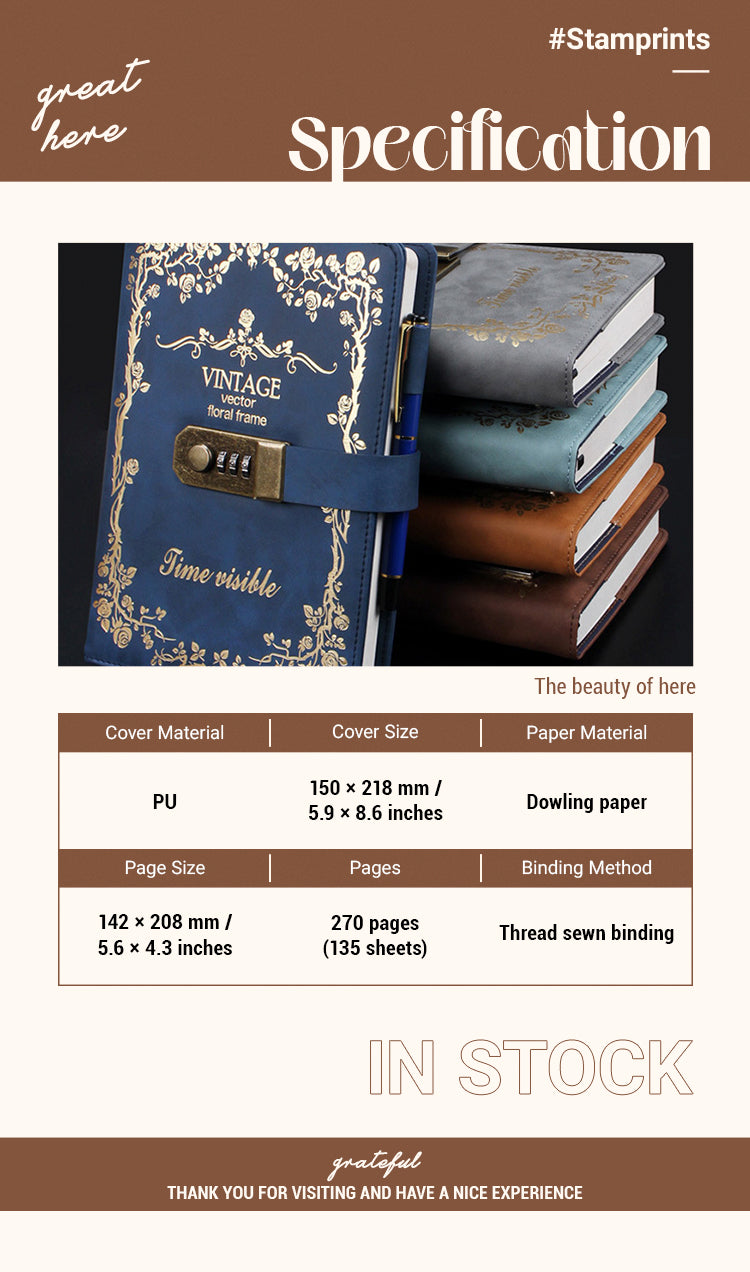 2Vintage European Style Password Combination Diary Notebook