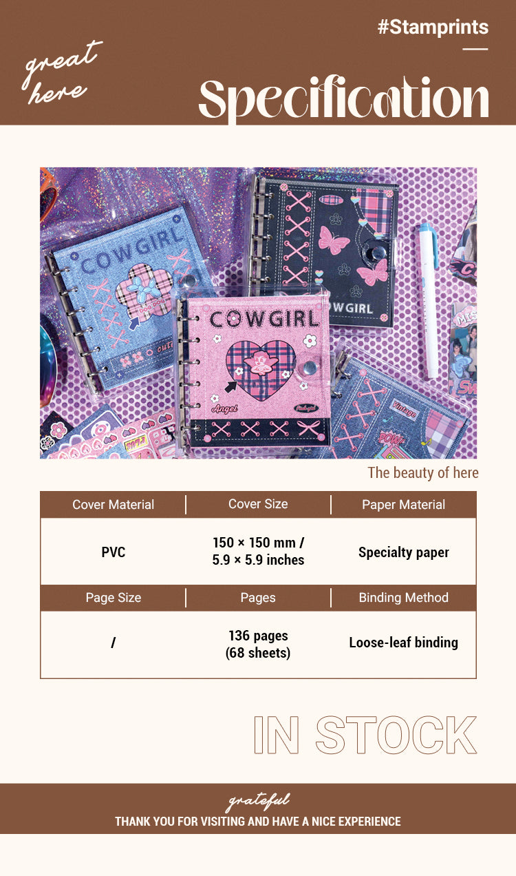 2Y2K Cow Girl Series Square Loose-leaf Jounal Notebook