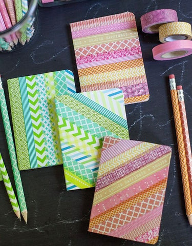 stationery decorated with washi tapes 