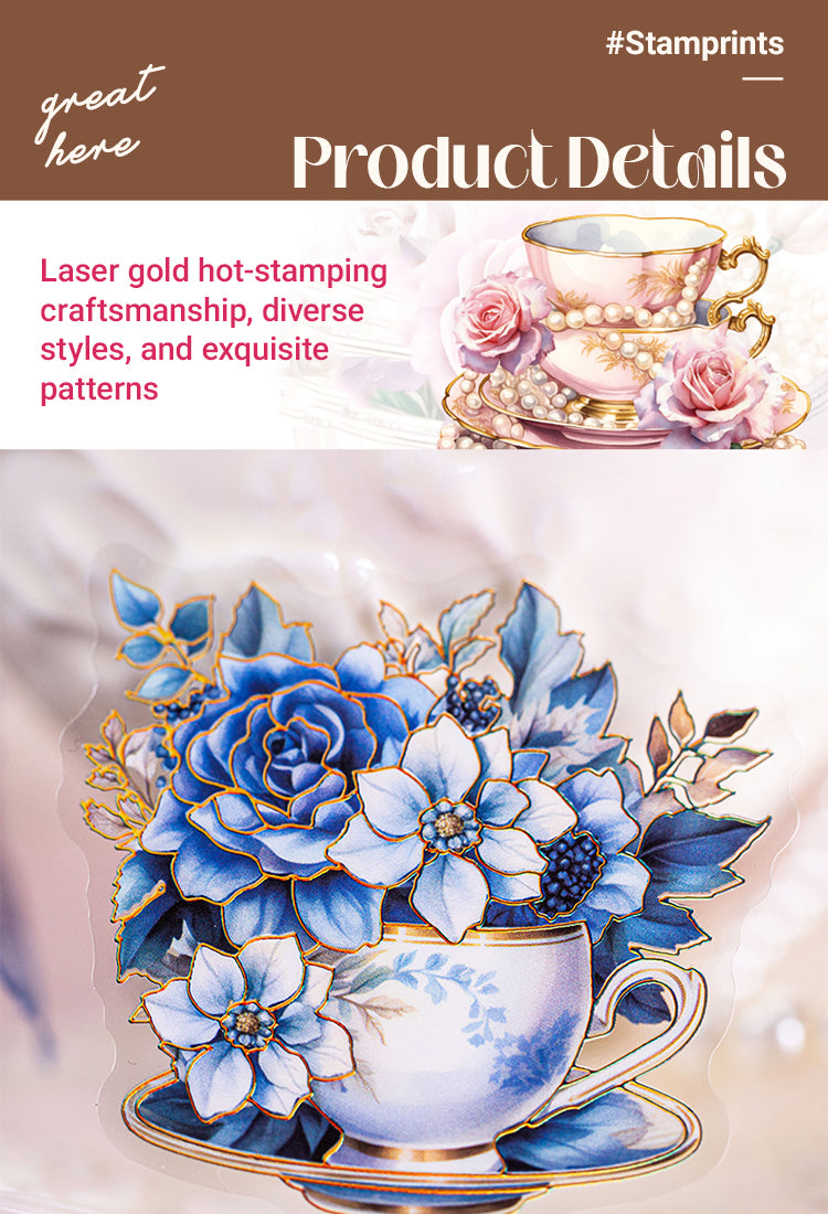 3Afternoon Tea and Flower Holographic Hot Stamping PET Stickers1