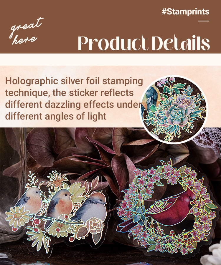 3Birds and Blossoms Holographic Hot Stamping PET Stickers1