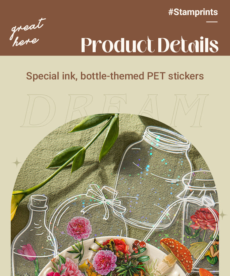 3Bottle PET Stickers - Mushroom, Tulip, Daisy, Flower, Rose, Butterfly, Hydrangea, Leaf1