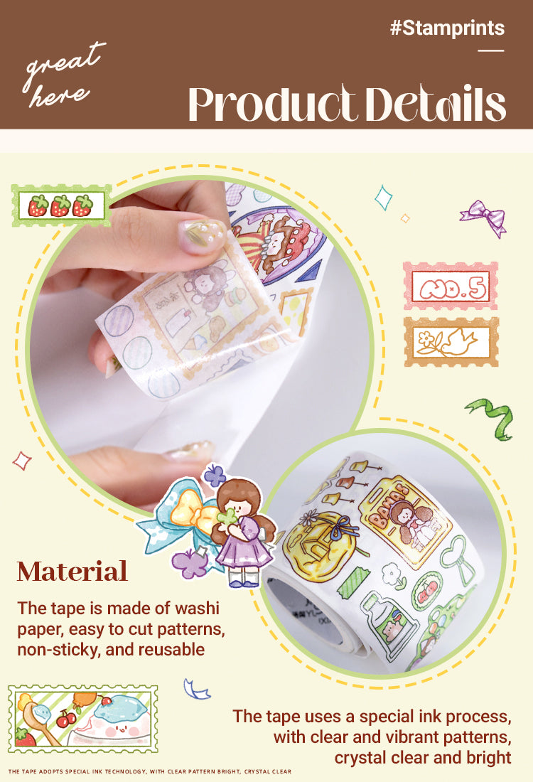 3Cartoon Girl Washi Tape - Stamp, Bow, Plaid, Clip1