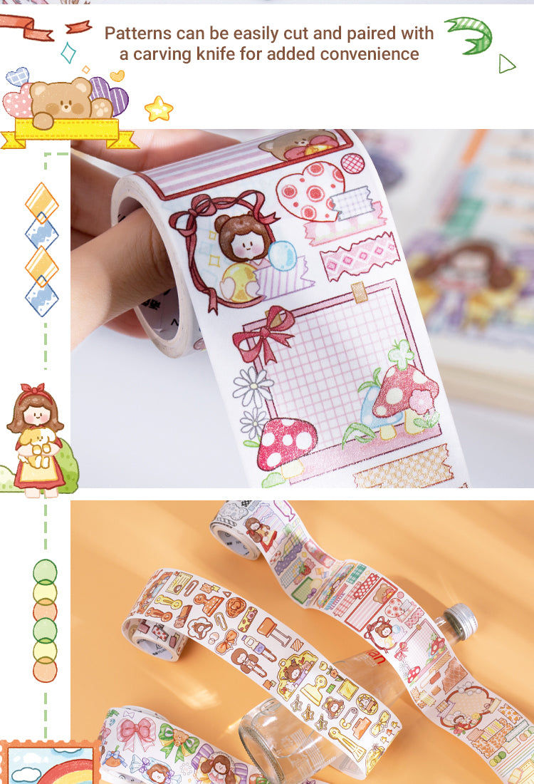 3Cartoon Girl Washi Tape - Stamp, Bow, Plaid, Clip4