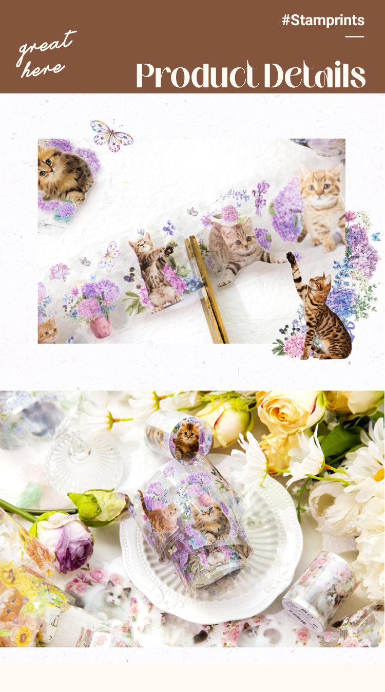 3Cat and Flower Series Cat Decorative PET Tape1