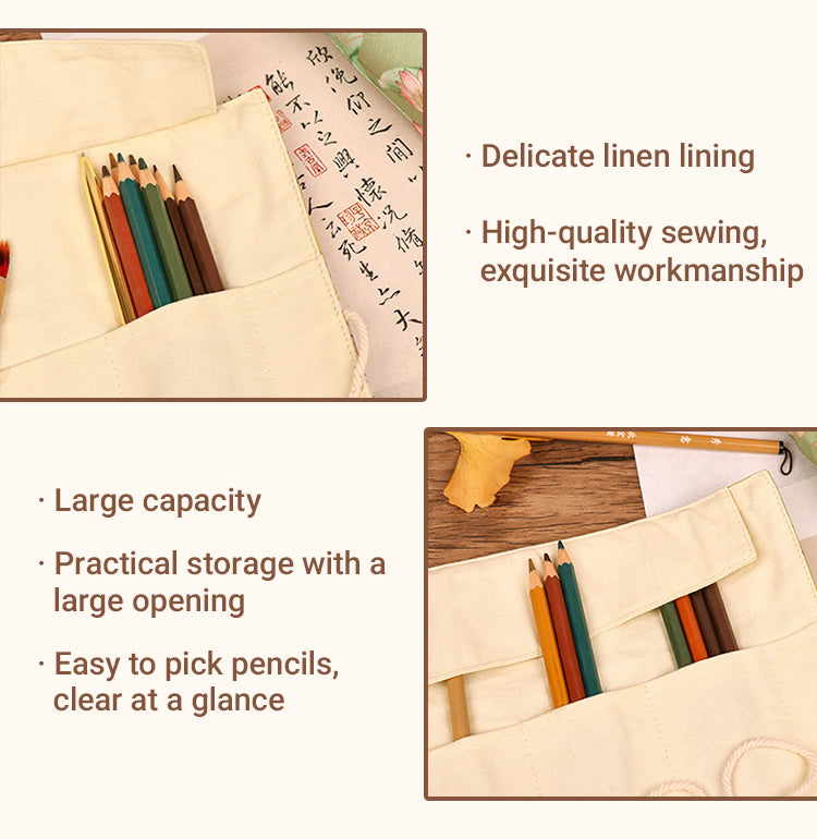 Tools & Accessories - Chinese Style Retro Simple Roll Up Pencil Case