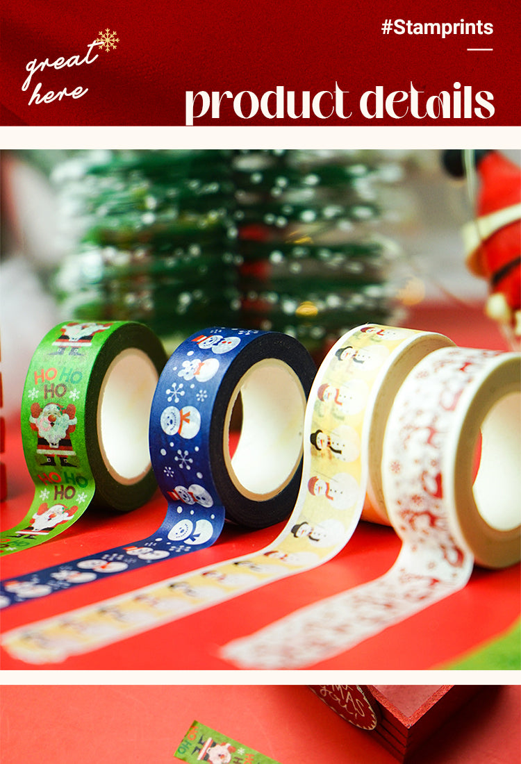 3Christmas Cartoon Washi Tape - Ornaments, Snowflake, Snowman, Tree, Words1