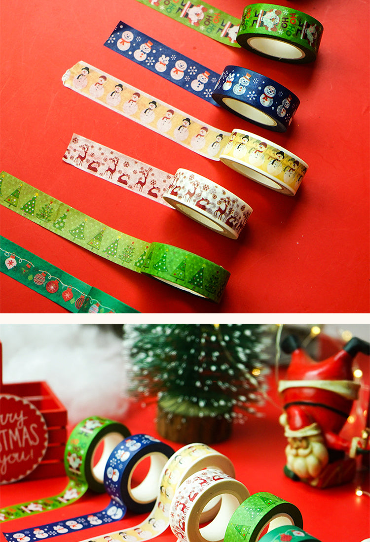 3Christmas Cartoon Washi Tape - Ornaments, Snowflake, Snowman, Tree, Words2